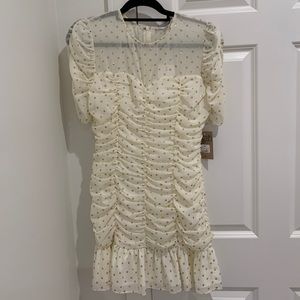 NWT Ruched Polka Dot Dress Medium Ivory